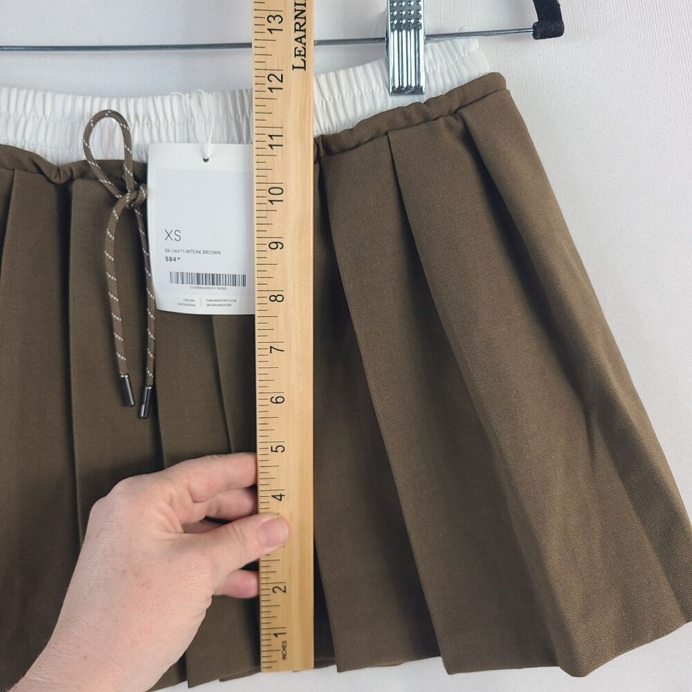 Oak & Fort Womens Pleated Mini Skirt With Drawstring Waistband Teak Brown Sz XS - Picture 5 of 7